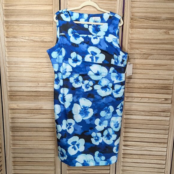 Calvin Klein Blue Floral Sleeveless Dress Size 18W NWT - Picture 1 of 12